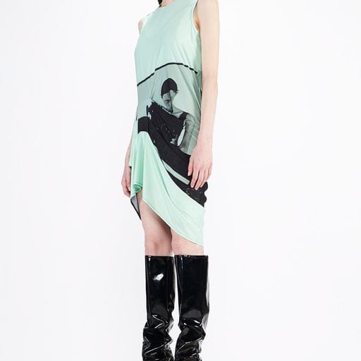 Dress Barbara Bologna BB Piega Dress Mint Graphic Asymmetric White Smoke