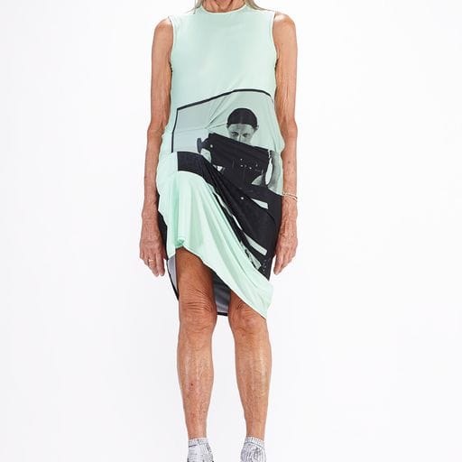 Dress Barbara Bologna BB Piega Dress Mint Graphic Asymmetric White Smoke