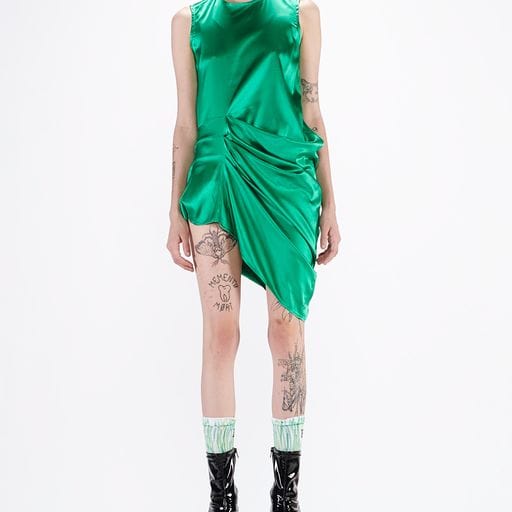 Dress Barbara Bologna BB Piega Dress Green Silk Draped White Smoke