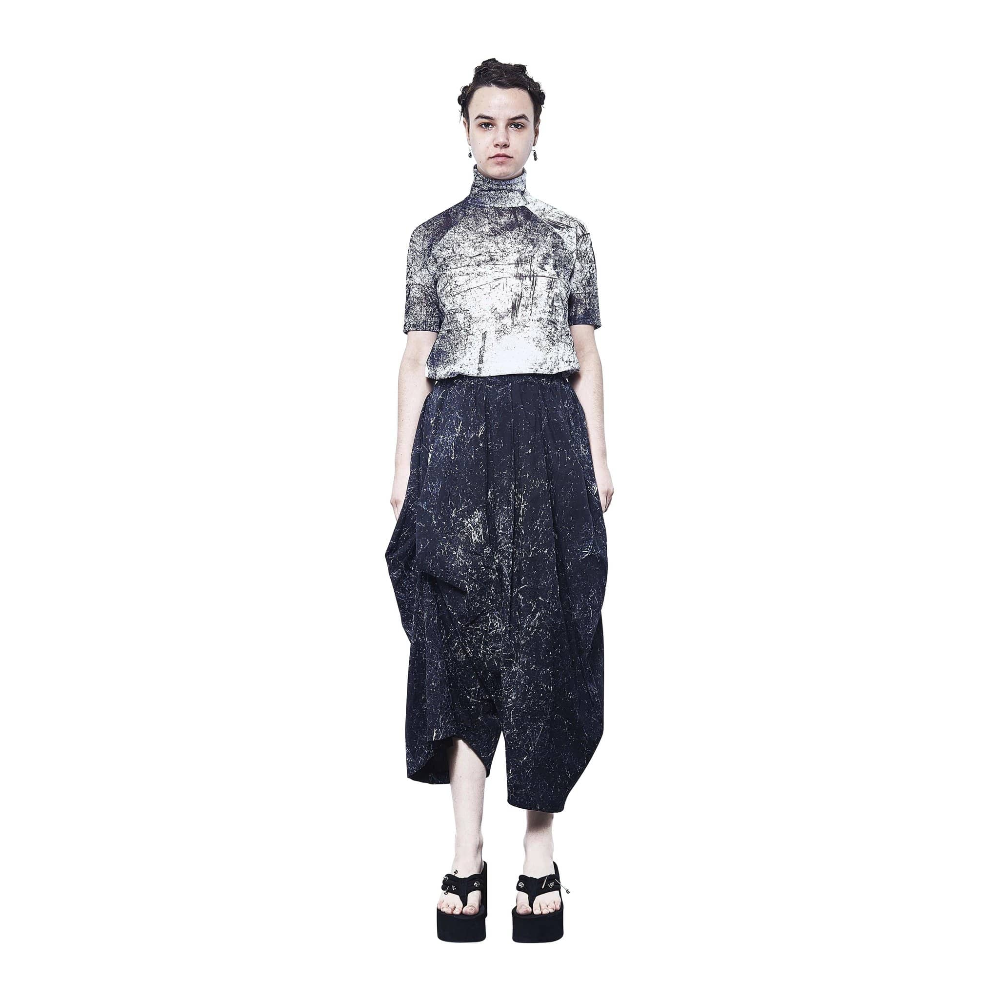 Top Barbara Bologna Short Sleeve Turtleneck Black White Mesh Light Gray