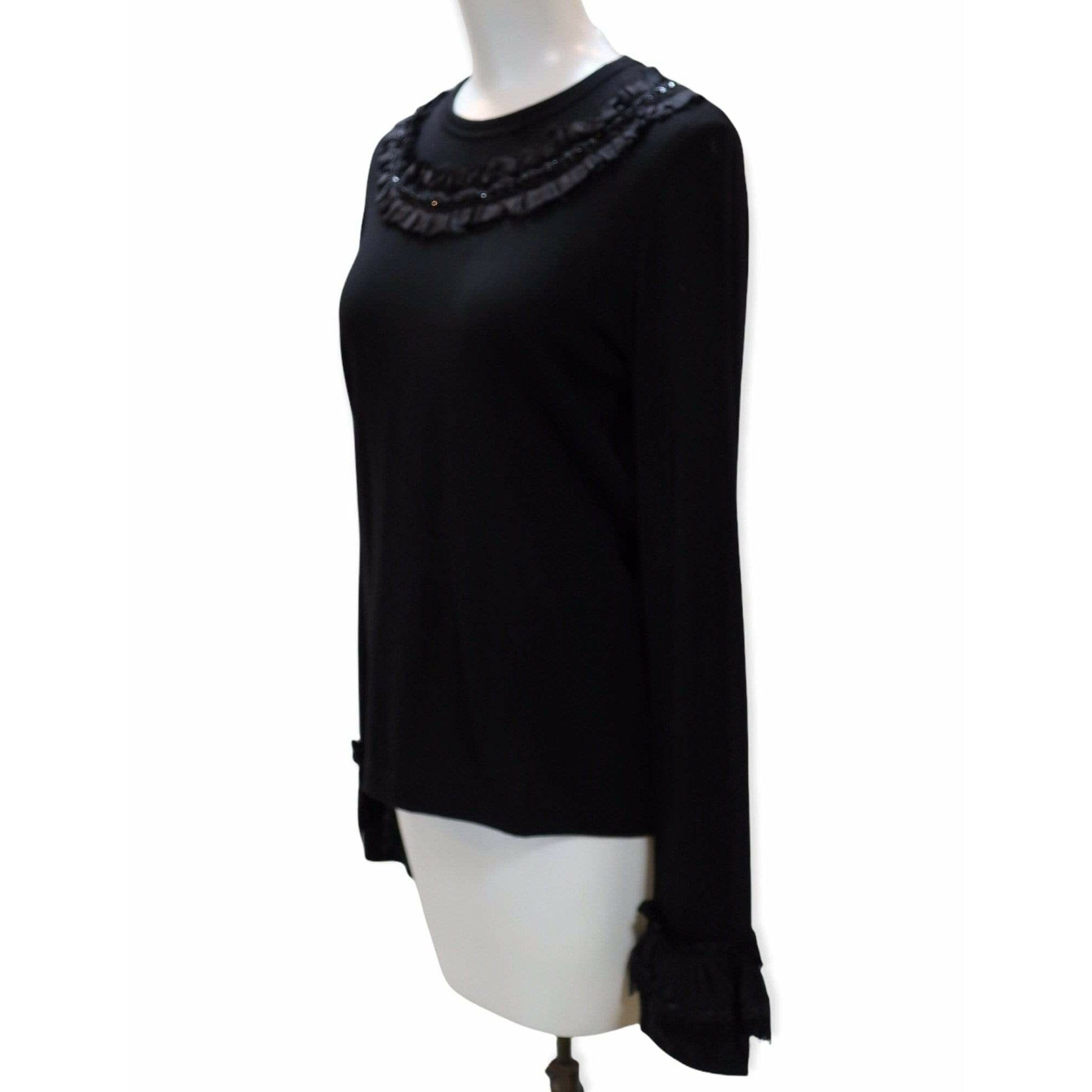 Shirts & Tops Comme des Garçons Sequin Top - Black Wool Ruffle Black