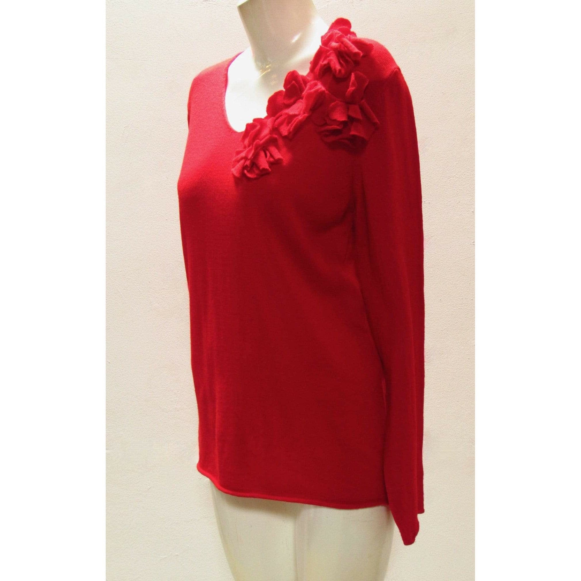 Shirts & Tops Comme Des Garçons Flower Sweater - Red Lambswool V-Neck Light Gray