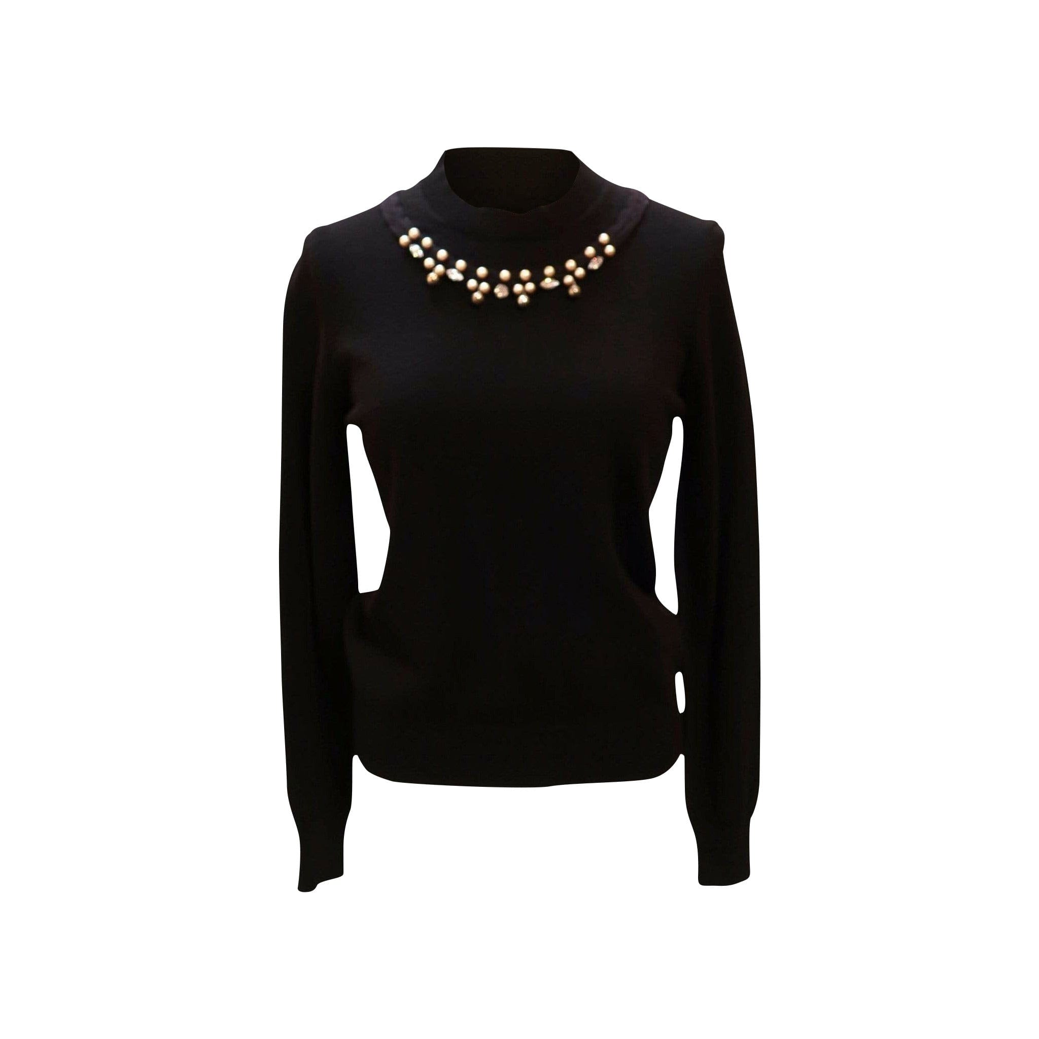 Shirts & Tops Comme des Garçons Embellished Sweater - Black Wool Mock Neck Black