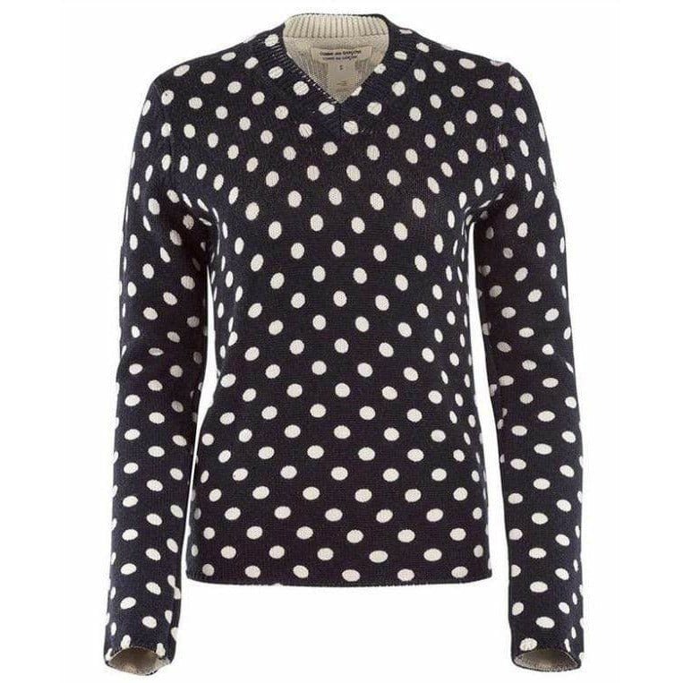 Shirts & Tops Comme Des Garçons Polka Dot Sweater - Navy Cotton V-Neck Dark Slate Gray