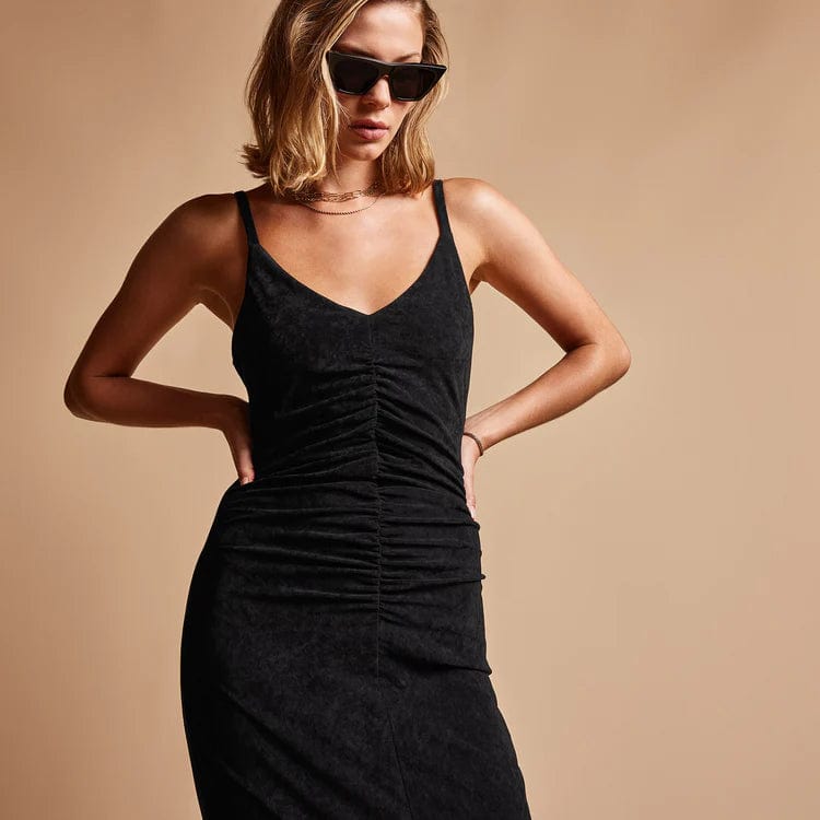 Dresses James Perse Velvet Ruched Cami Dress - Fitted Stretch Velvet Tan