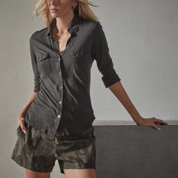 Shirt James Perse Contrast Panel Shirt - Italian Cotton Button-Down Dim Gray