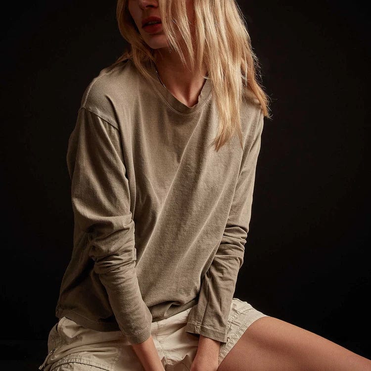 Shirts & Tops James Perse Boxy Long Sleeve Tee - Cropped Jersey Top Rosy Brown
