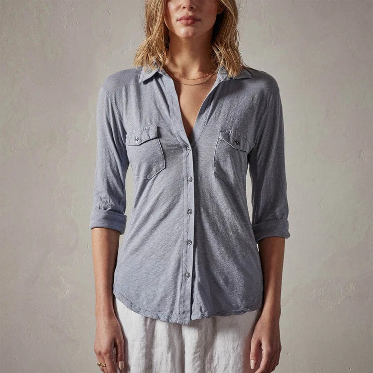Shirts & Tops James Perse Contrast Panel Shirt - Ribbed Cotton Button-Down Dark Gray