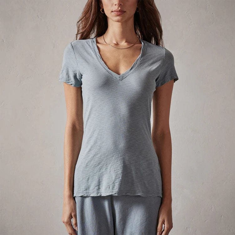Womens Tops James Perse Casual V-Neck Tee - Cotton Slub Top Dark Gray