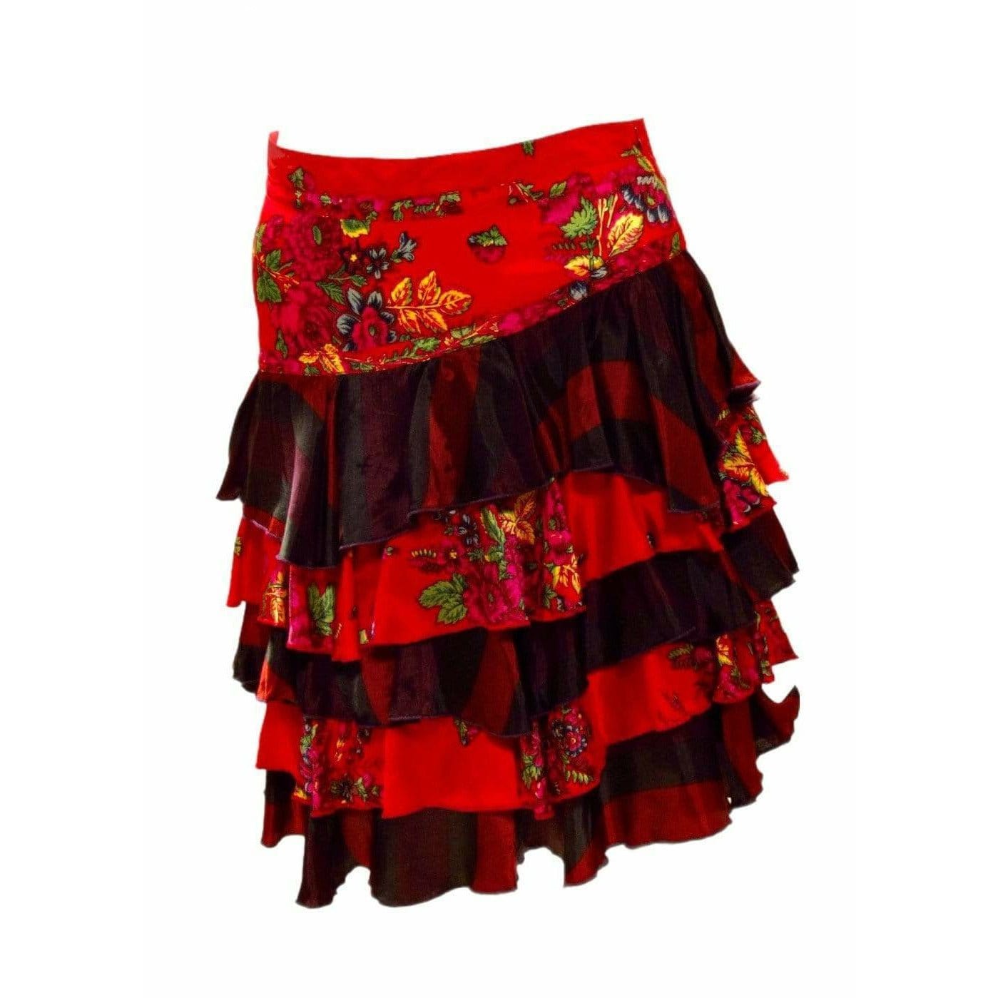 Skirts Jean Paul Gaultier Floral Tiered Skirt - Red Multi Layered Firebrick