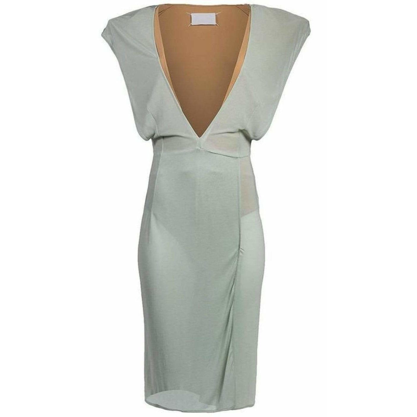 Dresses Maison Martin Margiela Vintage Midi Dress - Sea Foam Deep-V Cap Sleeves Dark Gray