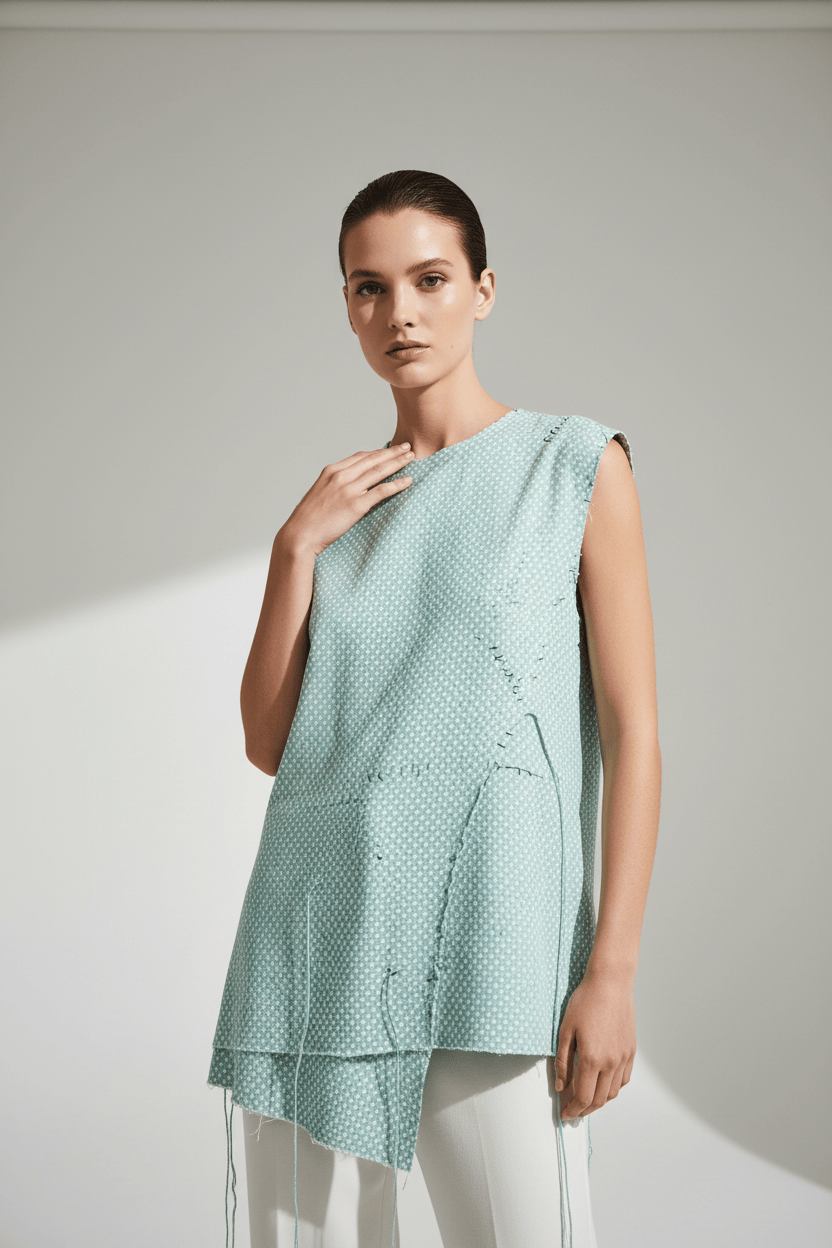 Maison Martin Margiela Shirts & Tops 40 / Mint / Viscose and acetate Maison Margiela Deconstructed Sleeveless Top – Vintage Viscose, Avant-Garde Archive Piece