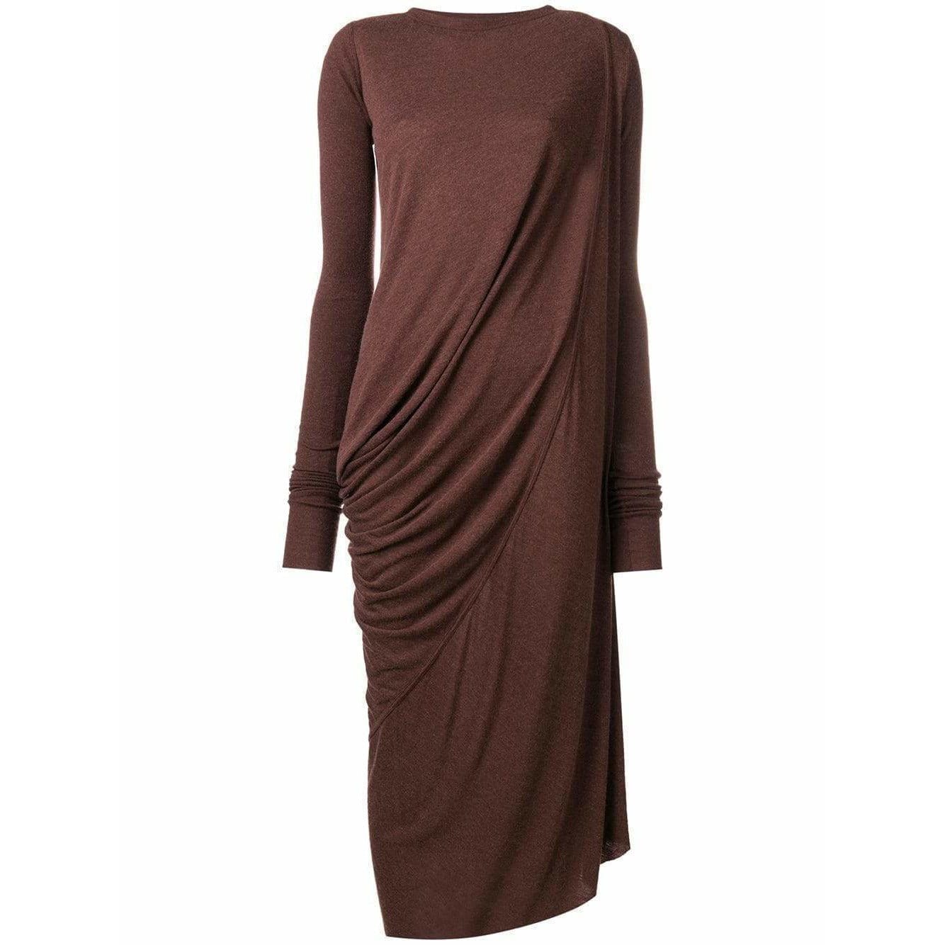 Dresses Rick Owens Lilies Side Drape Knit Dress - Asymmetric Wool Viscose Dark Slate Gray