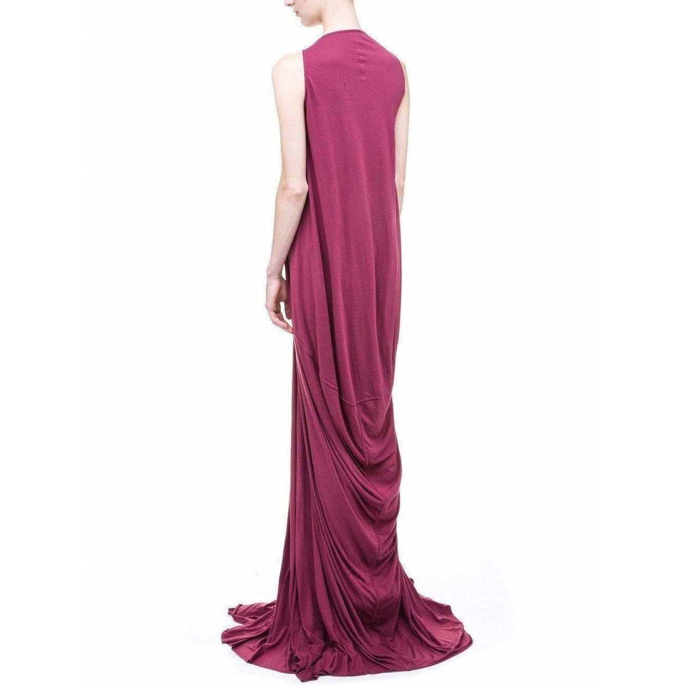 Dresses Rick Owens Lilies Long Jersey Dress - Venetian Red V-Neck Drape Maroon