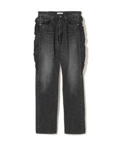 Pants Undercover Frayed Denim Ruffle Pants - Distressed Designer Jeans Dark Slate Gray
