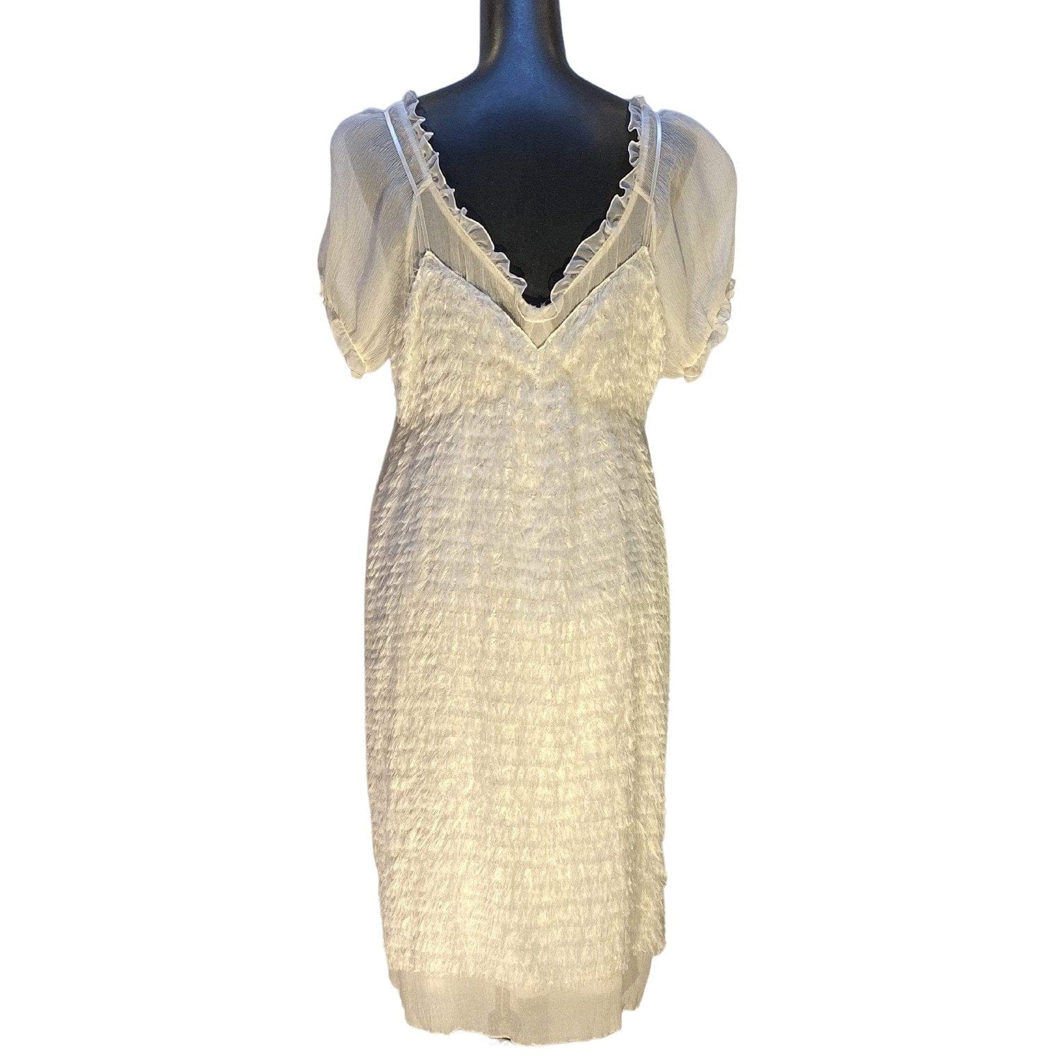 Women's dresses Undercover Vintage Sheer Feather Dress - Cream Silk Babydoll Gray