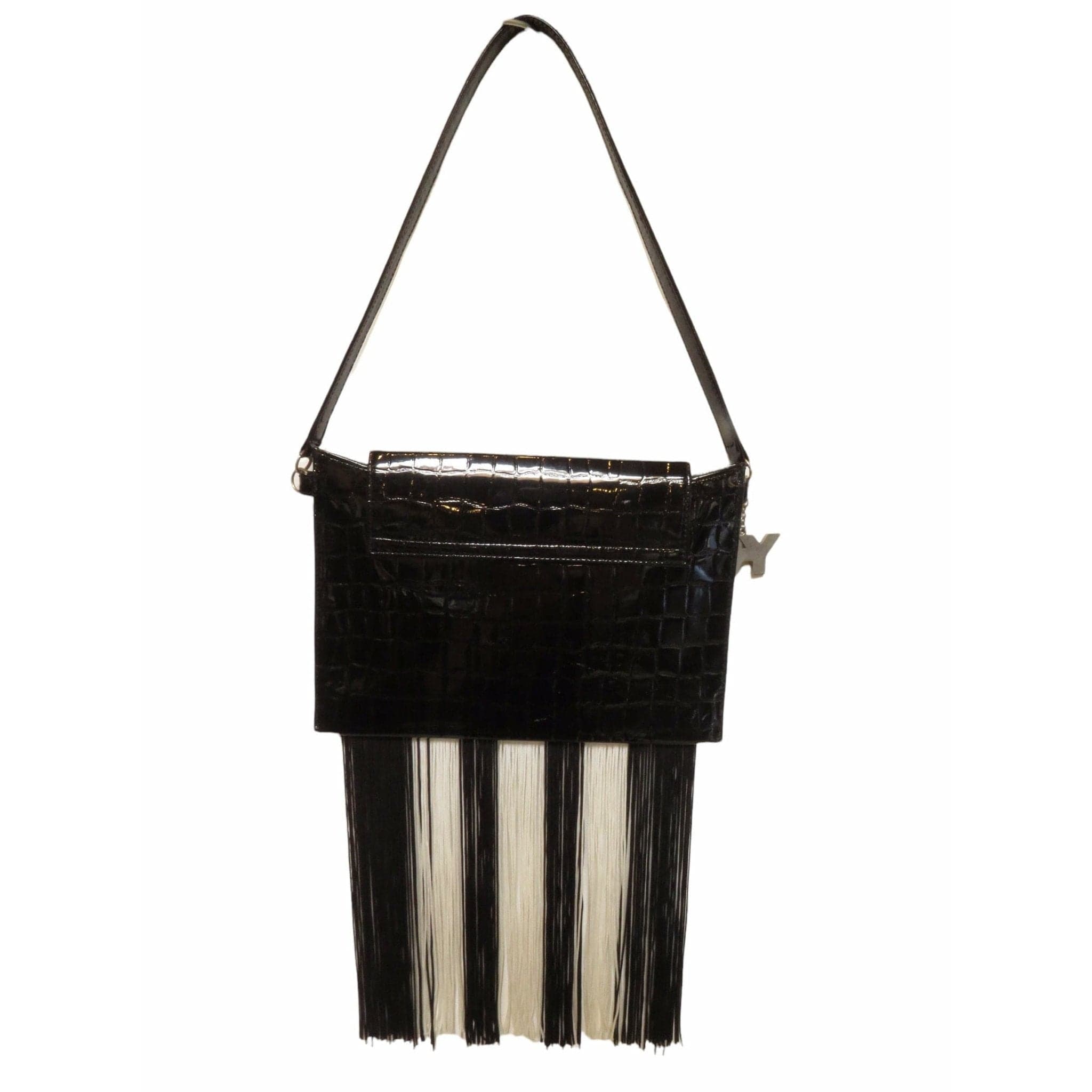 Handbags Y-3 by Yohji Yamamoto Shoulder Bag - Embossed Leather Fringe Gray
