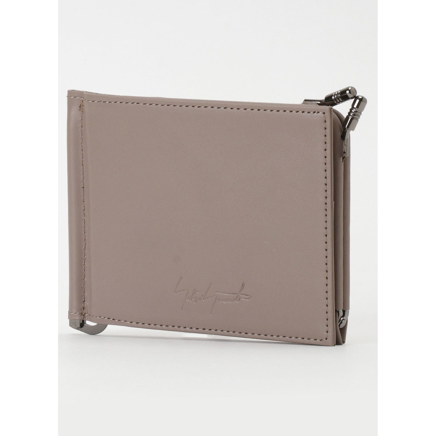 Wallets & Money Clips Yohji Yamamoto Money Clip Wallet - Beige Leather Bifold Light Gray