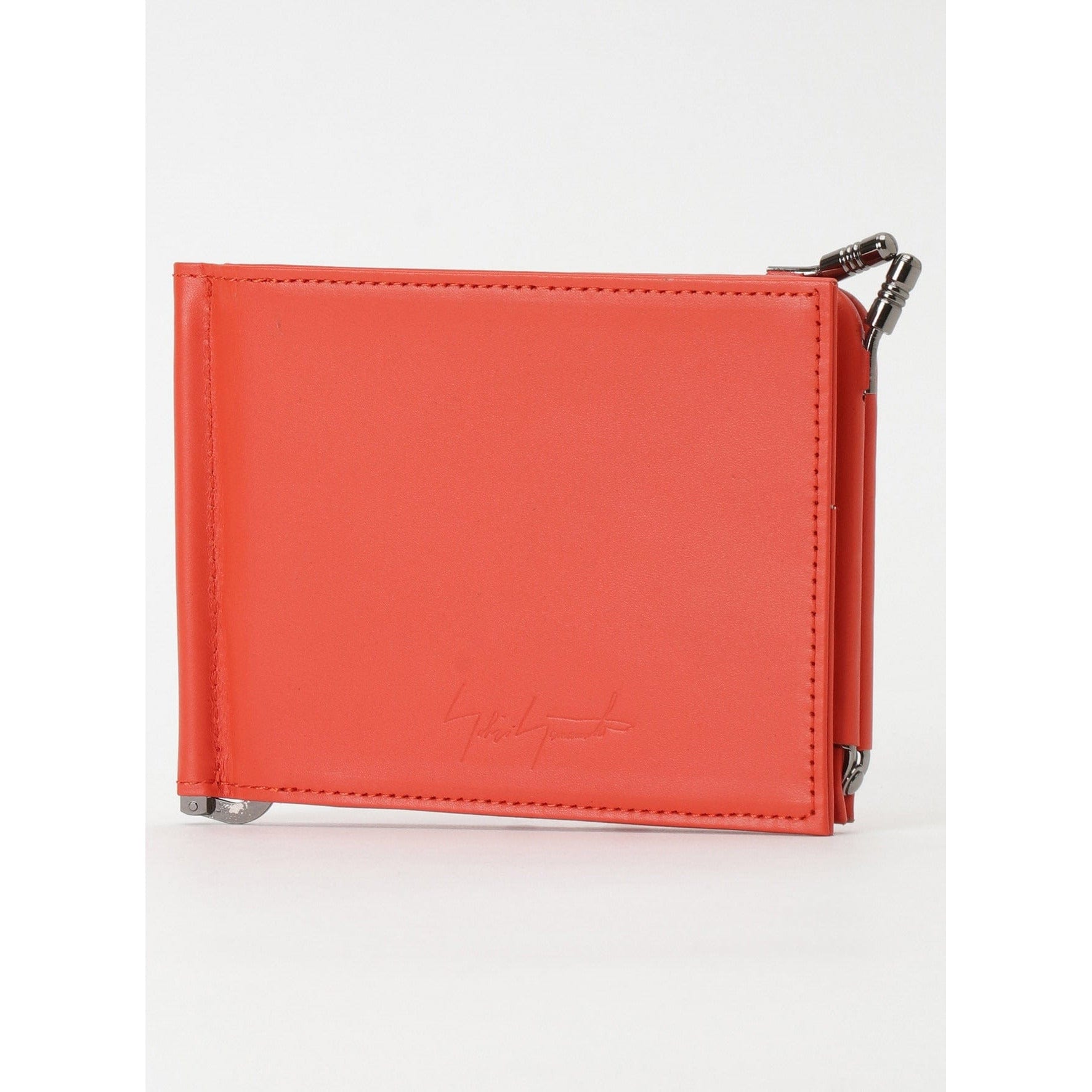 Wallets & Money Clips Yohji Yamamoto Money Clip Wallet - Orange Leather Bifold White Smoke