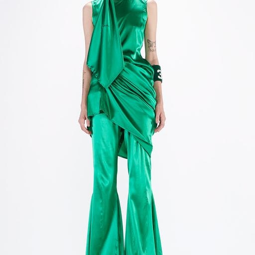 Dress Barbara Bologna BB Piega Dress Green Silk Draped White Smoke