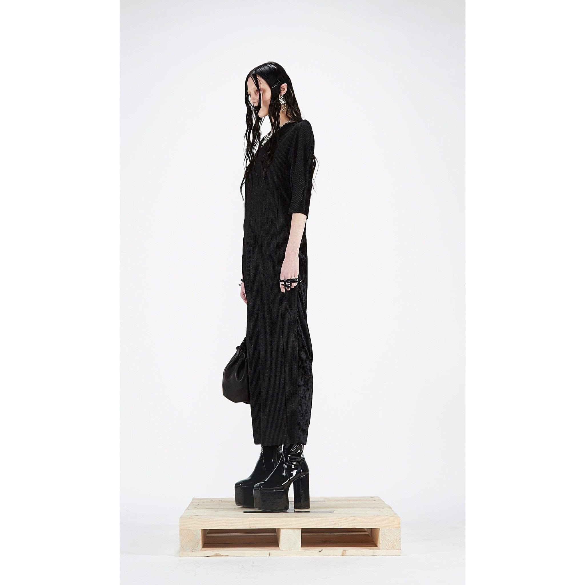 Dresses Barbara Bologna Tube Side Dress Black Polyester Draped White Smoke