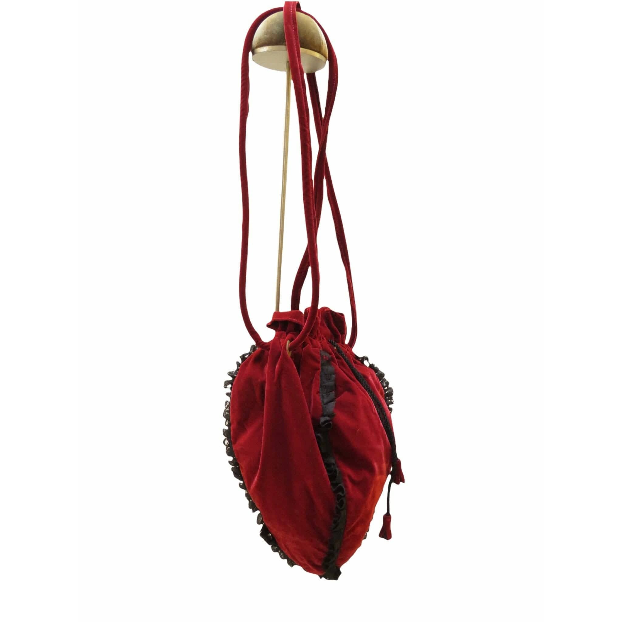 Handbags Chantal Thomass Velvet Drawstring Shoulder Bag Dark Red