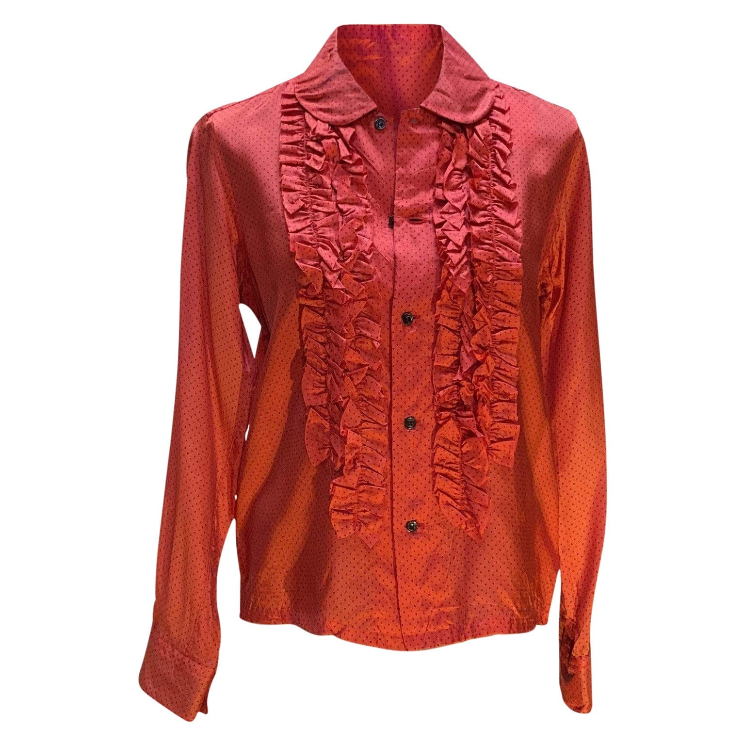 shirts CDG Button Down Top - Coral Polka Dot Rayon Brown