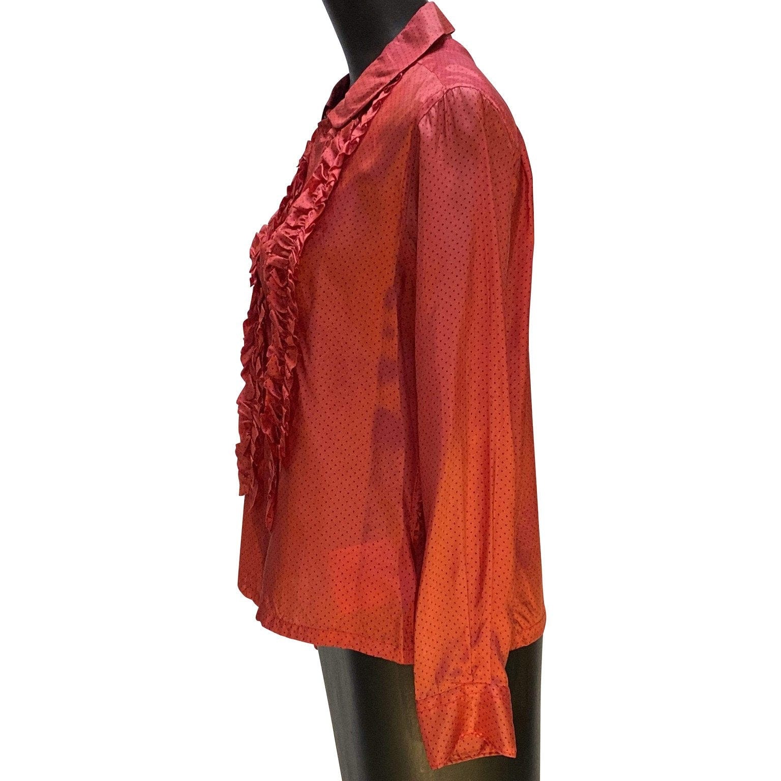 shirts CDG Button Down Top - Coral Polka Dot Rayon Brown