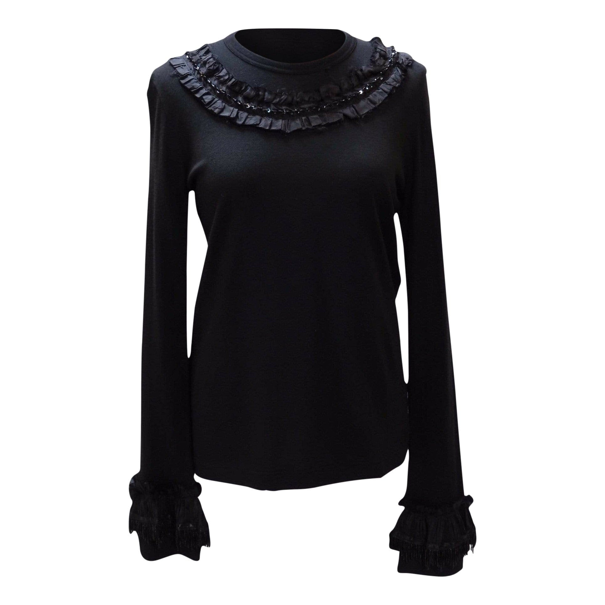Shirts & Tops Comme des Garçons Sequin Top - Black Wool Ruffle Black