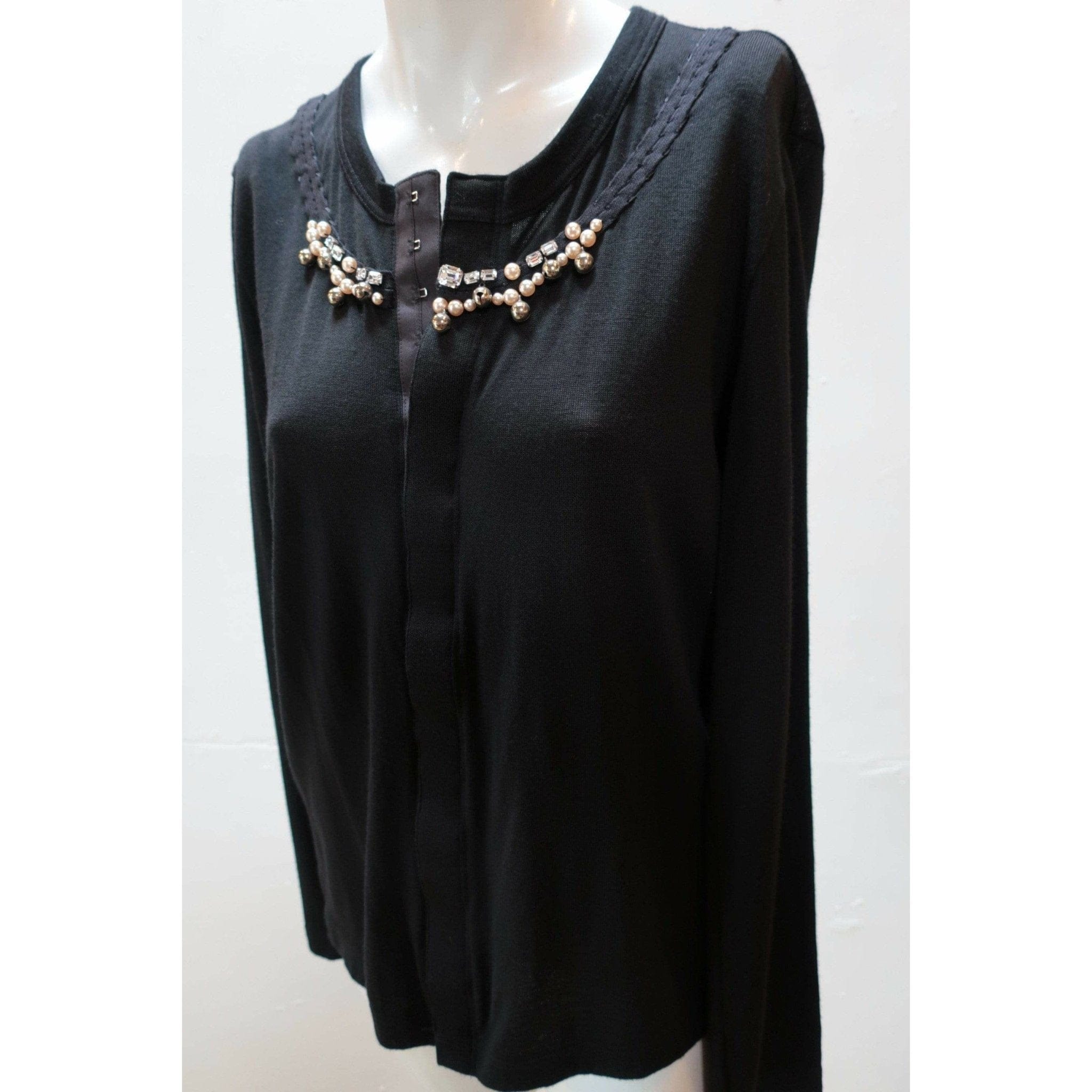 Shirts & Tops Comme des Garçons Wool Cardigan - Black Pearl Embellished Black