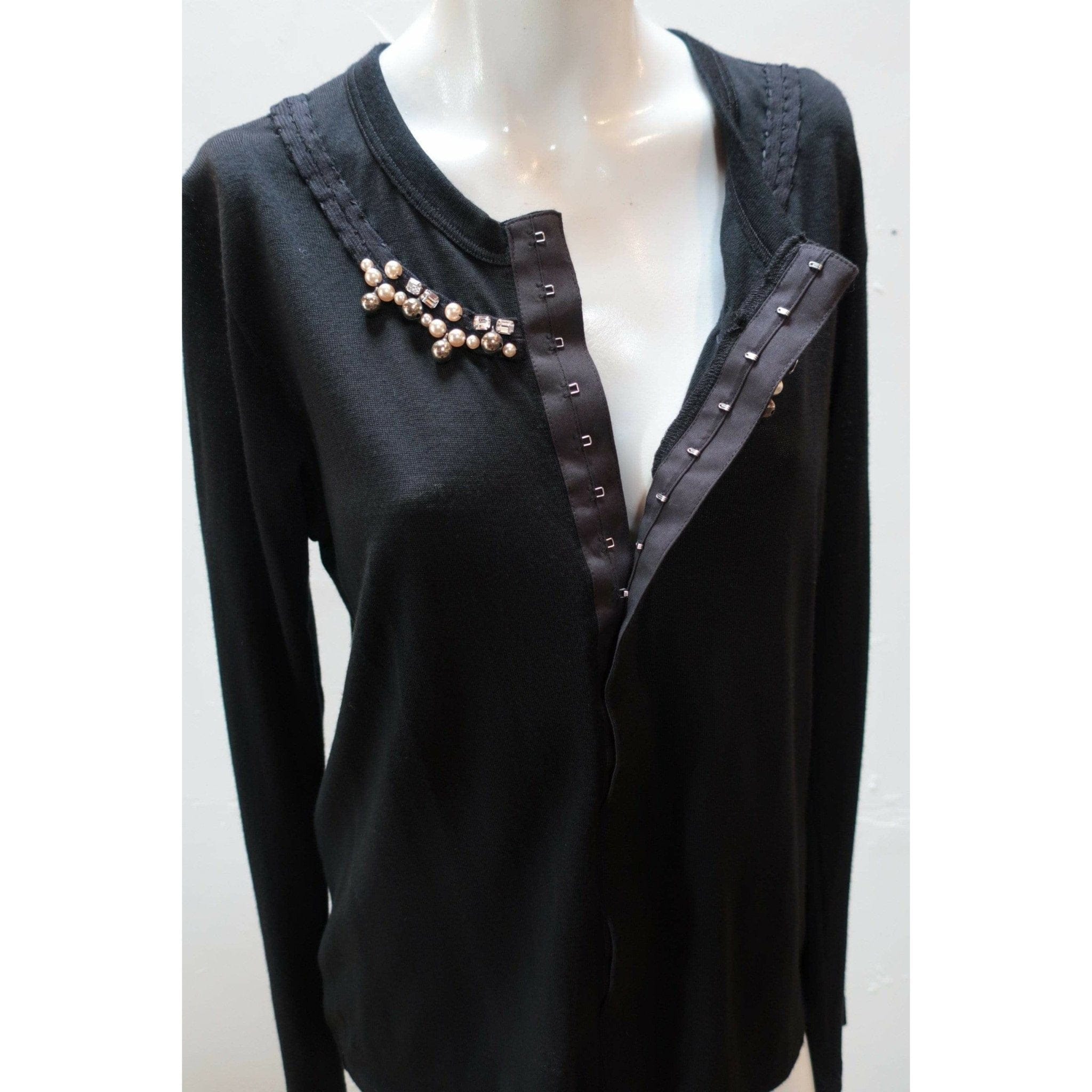 Shirts & Tops Comme des Garçons Wool Cardigan - Black Pearl Embellished Black