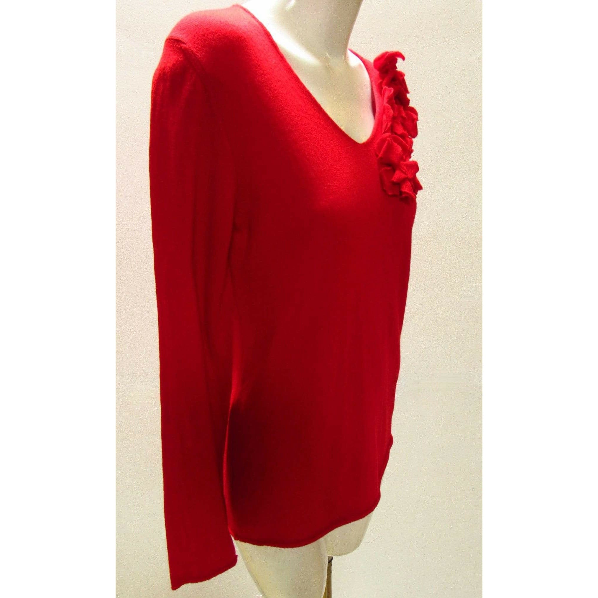 Shirts & Tops Comme Des Garçons Flower Sweater - Red Lambswool V-Neck Wheat