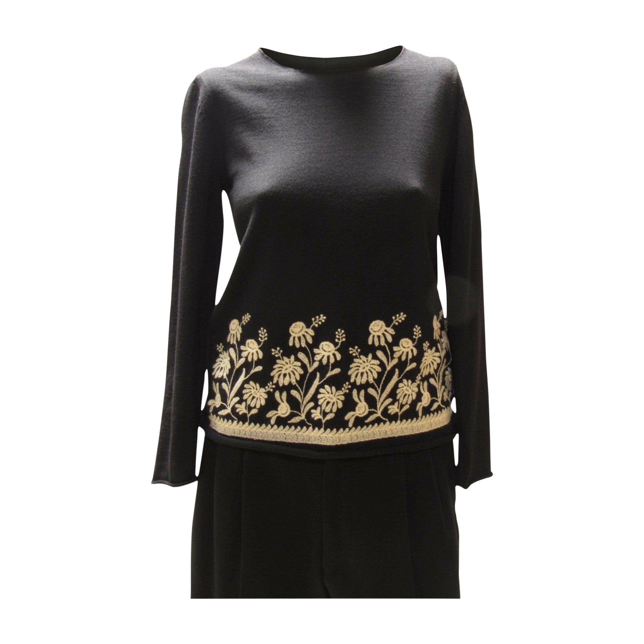 Shirts & Tops Comme des Garçons Knit Top - Black Floral Long Sleeve Black