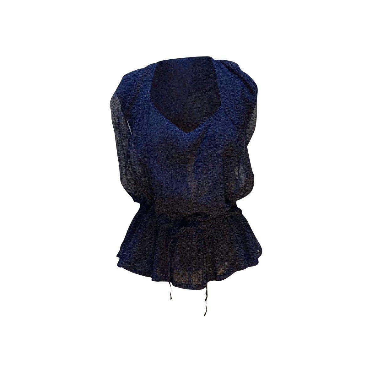 Top Comme des Garçons Silk Halter Top - Navy Sheer Crinkled Black