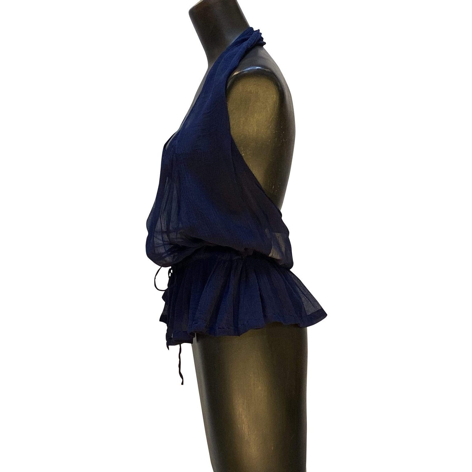 Top Comme des Garçons Silk Halter Top - Navy Sheer Crinkled Black
