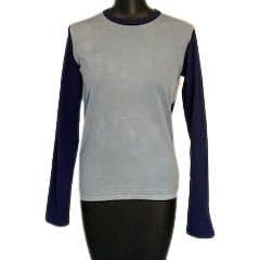 Women Top Comme des Garçons Two-Tone Top - Navy Blue Long Sleeve Dark Gray