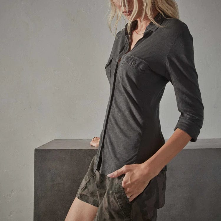 Shirt James Perse Contrast Panel Shirt - Italian Cotton Button-Down Light Slate Gray