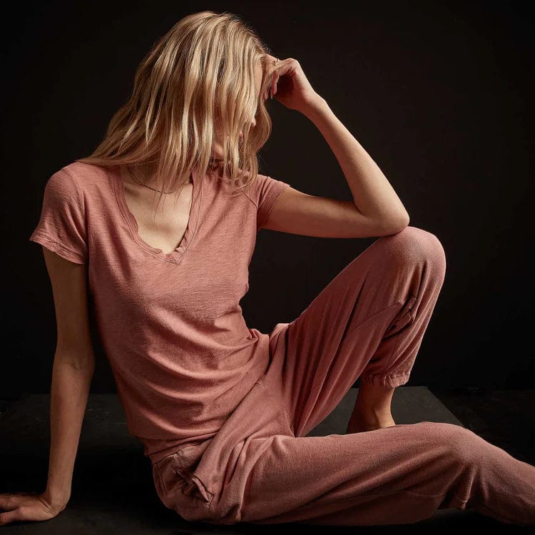 Shirts & Tops James Perse Casual V-Neck Tee - Cotton Slub Top Rosy Brown