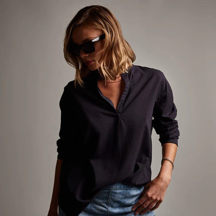 Shirts & Tops James Perse Bison Tunic Shirt - Lightweight Cotton 3/4 Sleeve Light Slate Gray