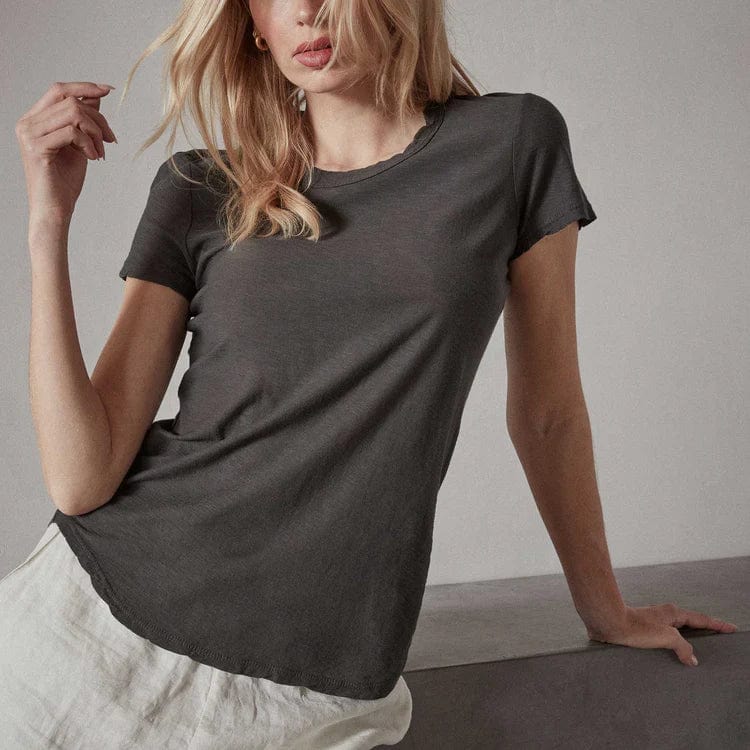 Shirts & Tops James Perse Sheer Slub Crew Neck Tee - Textured Semi-Sheer Top Dark Gray