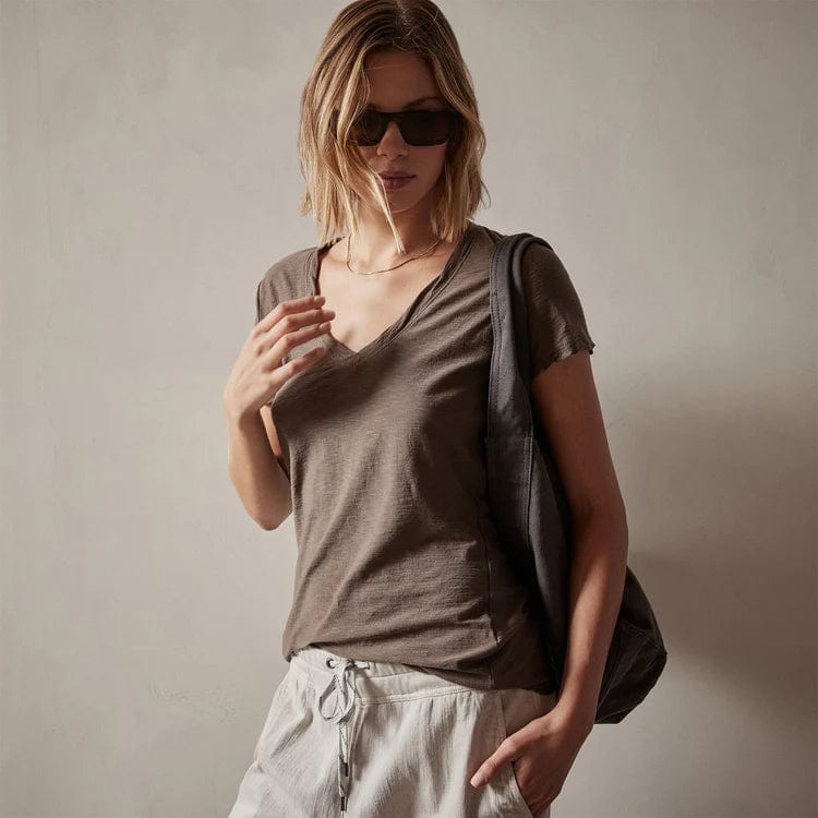 Shirts & Tops James Perse Sheer Slub V Neck Tee - Fitted Cotton Slub Dark Gray