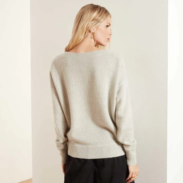 Sweater James Perse Relaxed Cashmere sweater V Neck - Lightweight Ribbed Knit Light Gray