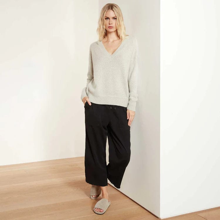 Sweater James Perse Relaxed Cashmere sweater V Neck - Lightweight Ribbed Knit Antique White