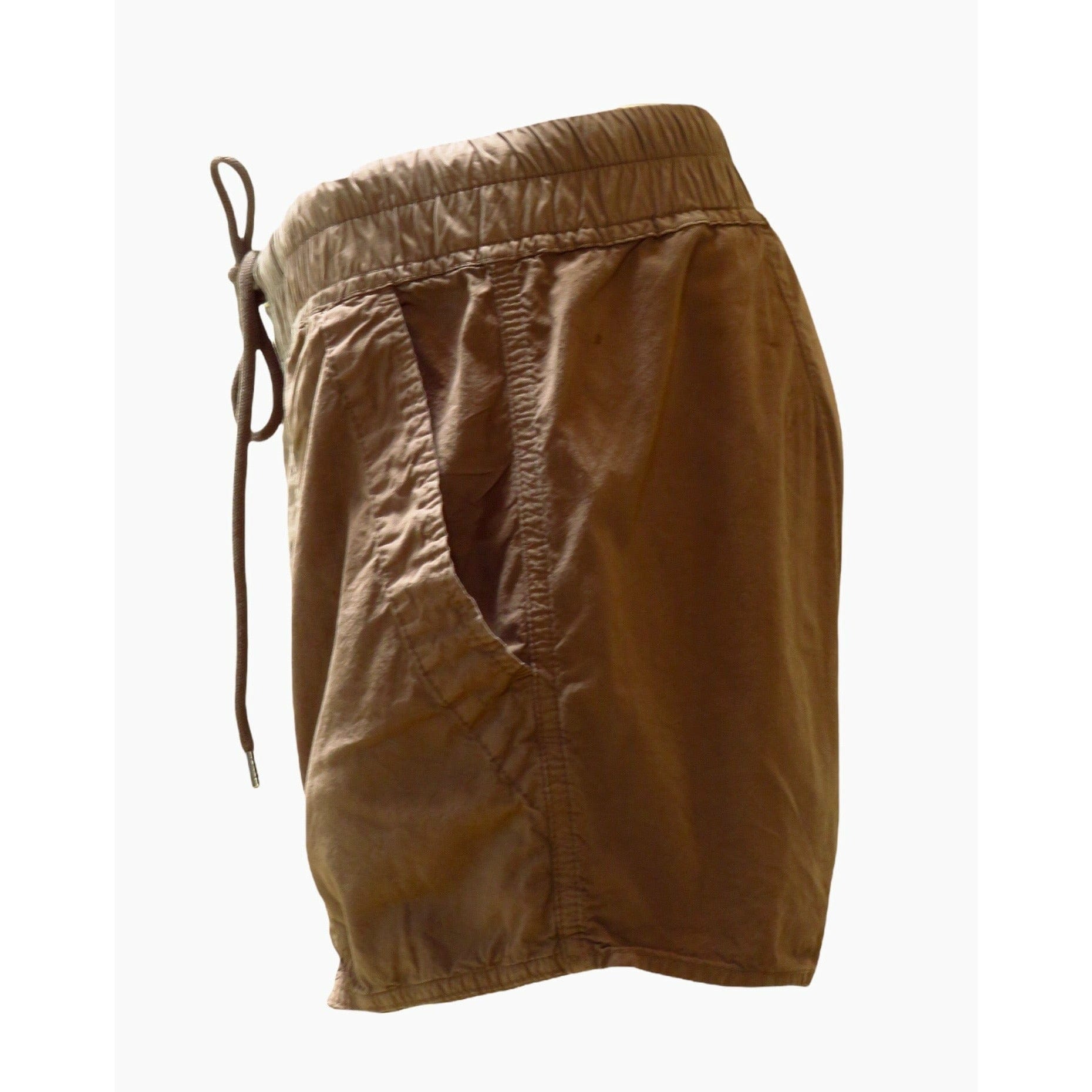 Womens Pants James Perse Crinkled Poplin Trouser Short - Lightweight Summer Shorts Saddle Brown