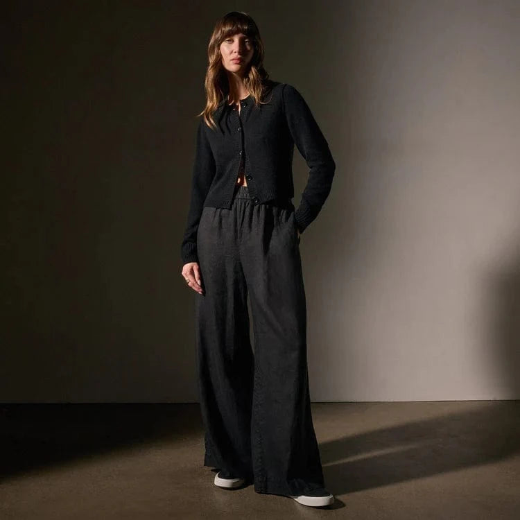 Womens Pants James Perse Lightweight Linen Wide Leg Pant - Garment Dyed Black