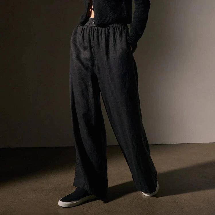 Womens Pants James Perse Lightweight Linen Wide Leg Pant - Garment Dyed Black