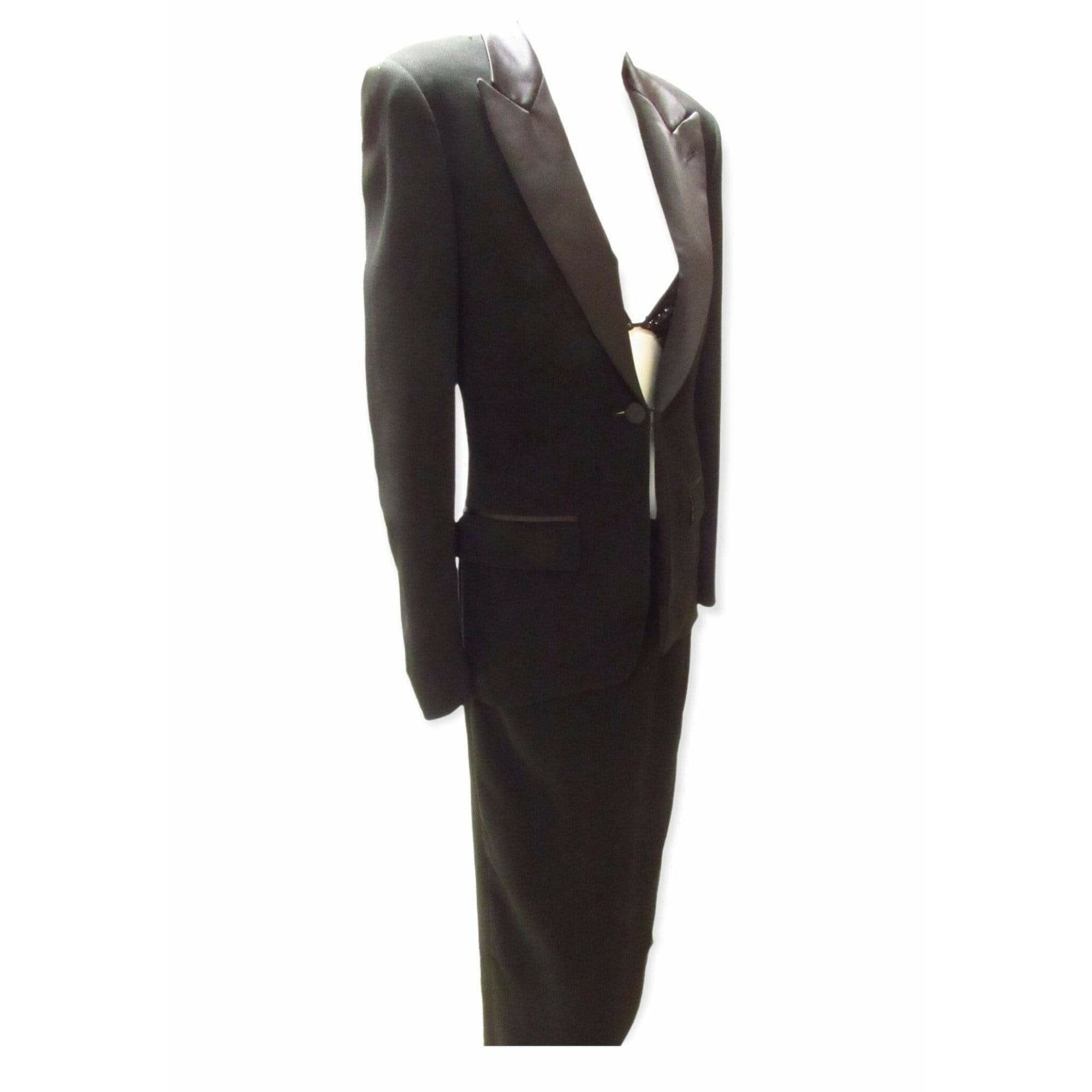 Dresses Jean Paul Gaultier Classique Tuxedo Dress - Black Wool Rayon White Smoke