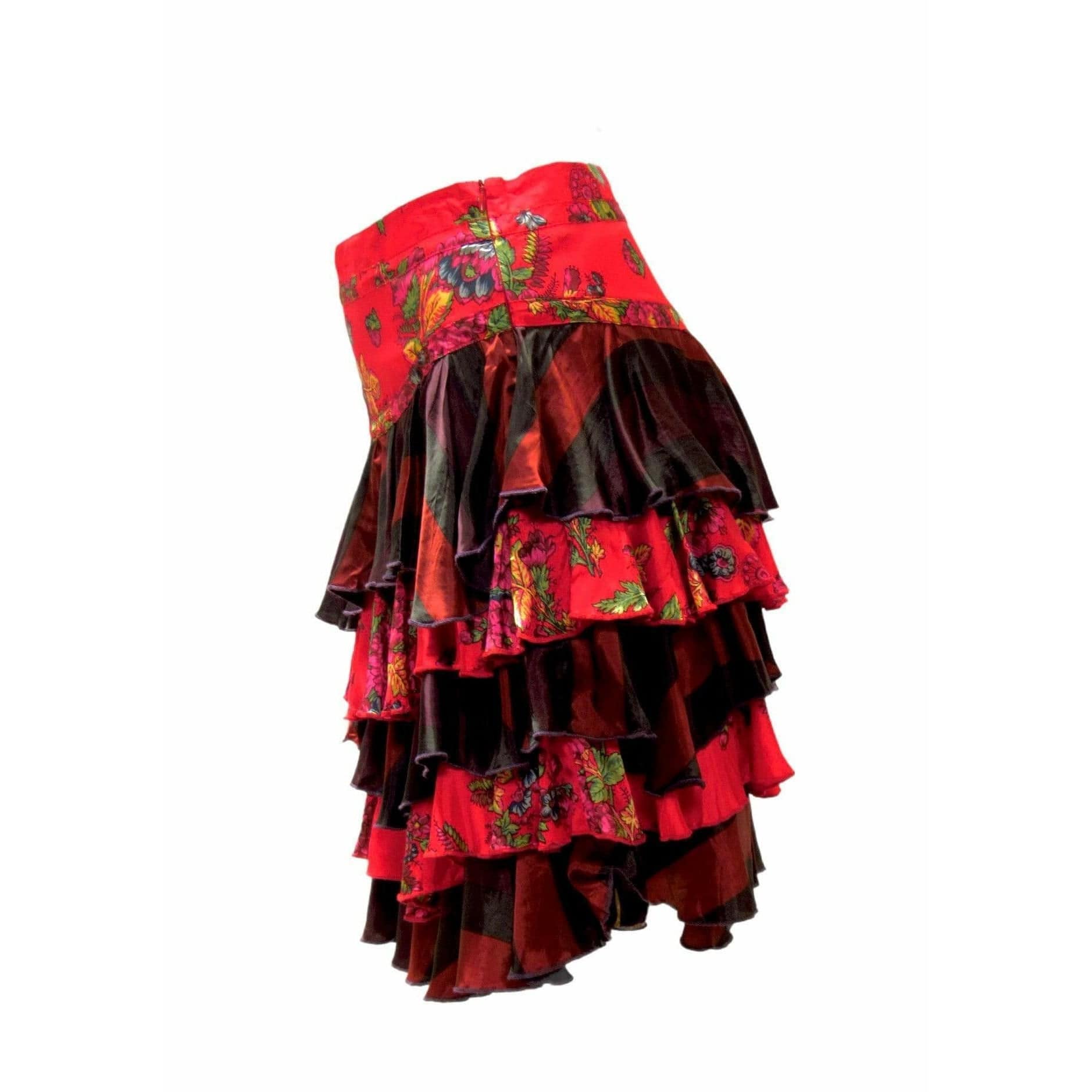 Skirts Jean Paul Gaultier Floral Tiered Skirt - Red Multi Layered Tomato