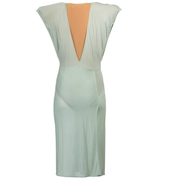 Dresses Maison Martin Margiela Vintage Midi Dress - Sea Foam Deep-V Cap Sleeves Dark Gray