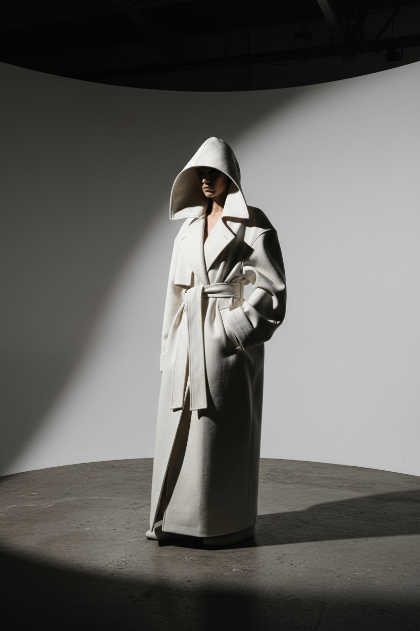Rick Owens Coats & Jackets 50 / Pearl / Cotton Rick Owens Oversized Trench Coat – Pearl Cotton Canvas, Belted Avant-Garde Outerwear